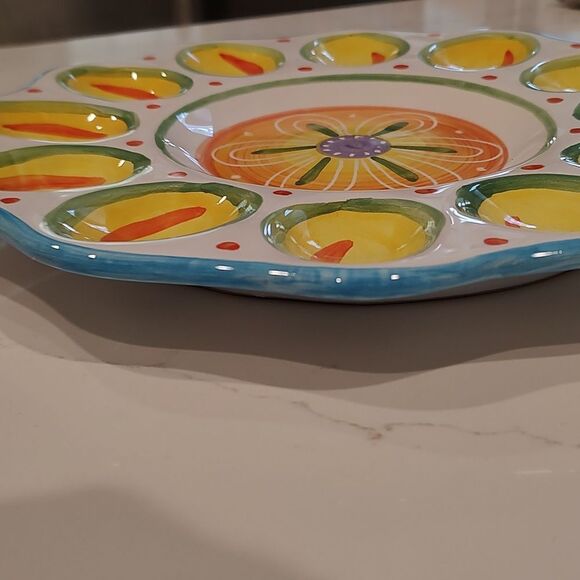 Deruta Hand Painted Deviled Egg Platter Tray Appetizer Dish - Picture 4 of 9
